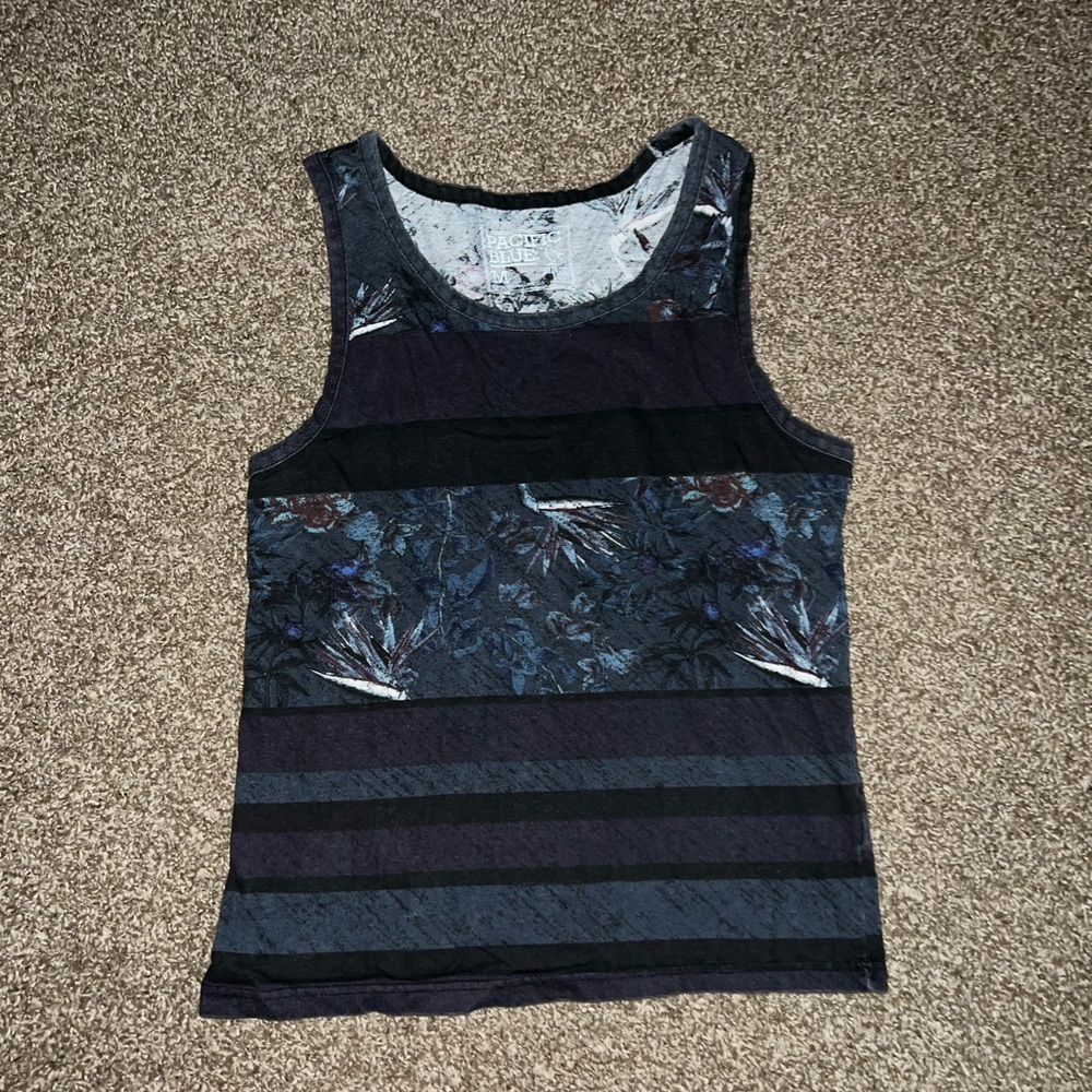 Pacific Blue Vintage OG Black Grey White Floral Tank Top